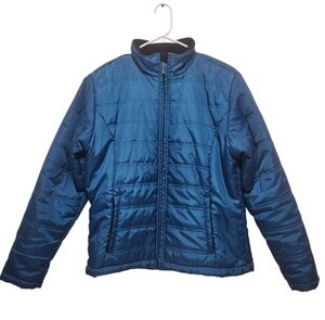 LL Bean Puffer Jacket Misses Large Teal Blue 9U593 Pockets Quilted Fleece Lined